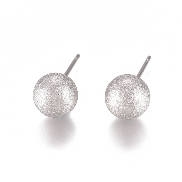 

PandaHall 304 Stainless Steel Stud Earrings, Ball Stud Earrings, Textured, Stainless Steel Color, 19x8mm, Pin: 0.8mm 304 Stainless Steel