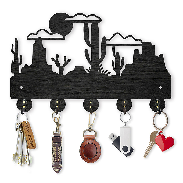 

PandaHall Wood & Iron Wall Mounted Hook Hangers, Decorative Organizer Rack, with 2Pcs Screws, 5 Hooks for Bag Clothes Key Scarf Hanging..., Black