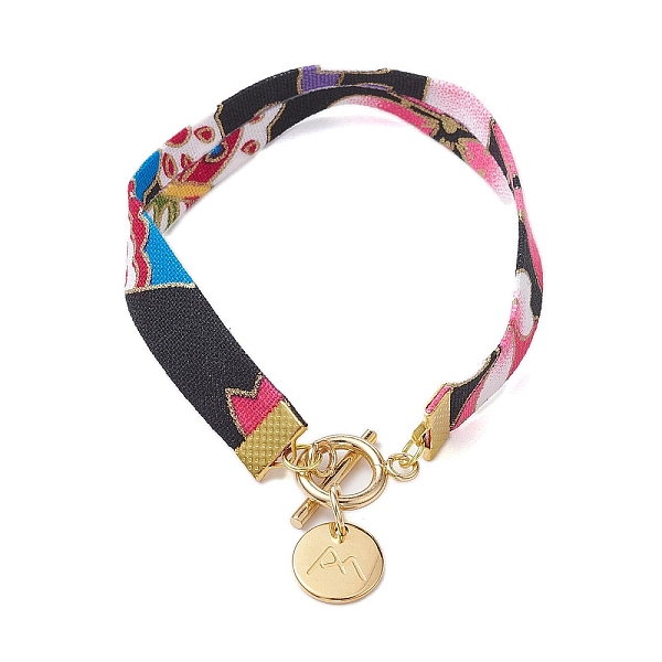 

PandaHall Ethnic Style Polyester Flower Printed Ribbon Bracelets, Flat Round 304 Stainless Steel Charm Bracelets for Women, Pearl Pink...