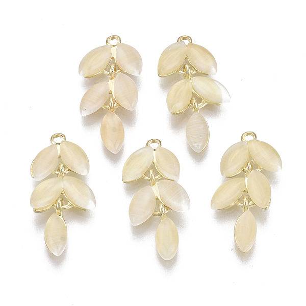 

PandaHall Cat Eye Pendants, with Brass Findings, Leafy Branches, Golden, 23x11.5x3mm, Hole: 1.6mm Brass+Cat Eye Branch