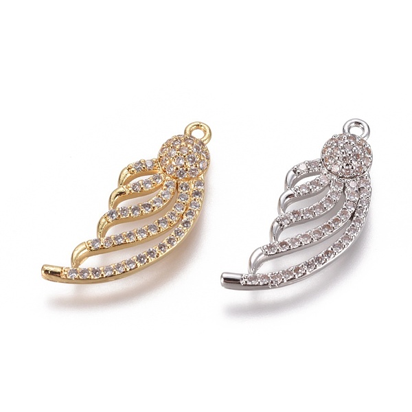 

PandaHall Brass Micro Pave Cubic Zirconia Pendants, Wing, Clear, Mixed Color, 27x10.5x4mm, Hole: 1.2mm Brass+Cubic Zirconia Wing Clear