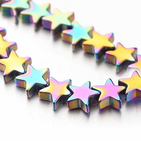 

PandaHall Electroplate Non-magnetic Synthetic Hematite Bead Strands, Star, Multi-color Plated, 6x6x2~3mm, Hole: 1mm, about 86pcs/strand...