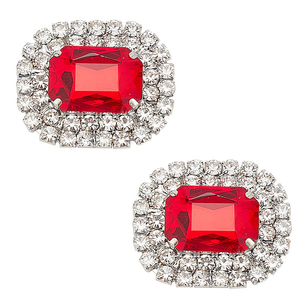 

PandaHall Alloy Rhinestone Shoe Decorations, Rectangle Octagon ShoE Buckle Clips, Ruby, 35x42.5x12.5mm Alloy+Rhinestone Octagon Red