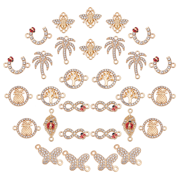 

PandaHall SUNNYCLUE 1 Box 48PCS Rhinestone Connectors Charms Alloy Butterfly Rhinestone Charms Infinity Leaf Crystal Connector Pendant for..., Clear