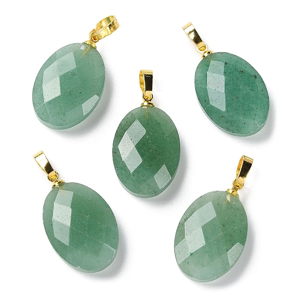 

PandaHall Natural Green Aventurine Pendants, Faceted Oval Charms with Golden Plated Brass Snap on Bails, 21.8x13.4~13.5x6.2mm, Hole...