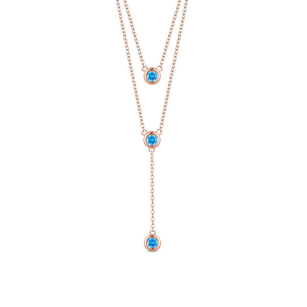 

PandaHall SHEGRACE 925 Sterling Silver Two-Tiered Necklaces, with Three Round Blue AAA Cubic Zirconia Pendant, Rose Gold, 14.96 inch~16.54...
