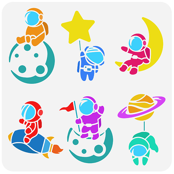 

PandaHall FINGERINSPIRE Cute Astronaut Painting Stencil 11.8x11.8inch 6 Styles Spaceman on The Planet Drawing Stencil Astros Moon Rocket...