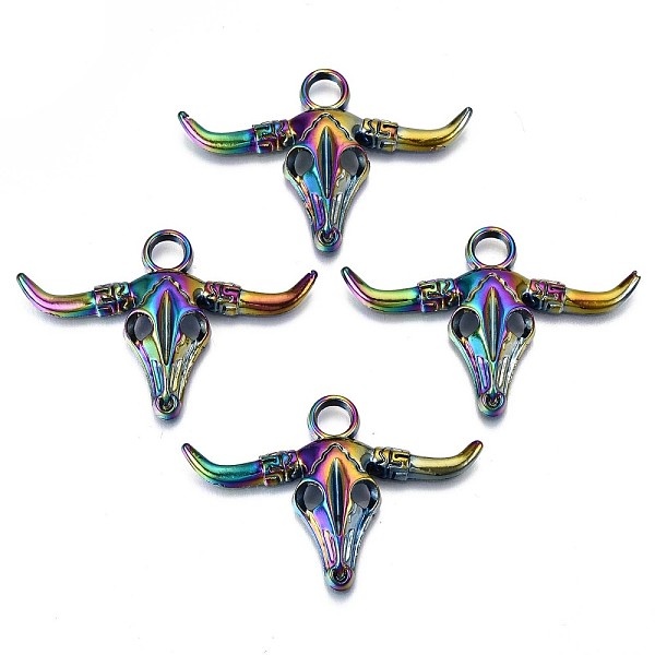 

PandaHall Alloy Pendants, Cadmium Free & Lead Free, Cattle, Rainbow Color, 31x46x5mm, Hole: 5mm Alloy Cattle