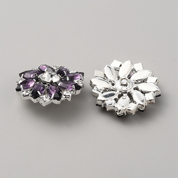 

PandaHall 1-Hole Brass Shank Buttons, with Rhinestone and Glass, Garment Decoration, Flower, Indigo, 26x26x10mm, Hole: 2mm Glass Flower..., Purple