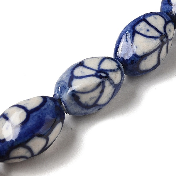 

PandaHall Handmade Porcelain Beads, Oval with Flower, Midnight Blue, 18~19x12~13.5mm, Hole: 1.6mm Porcelain Oval