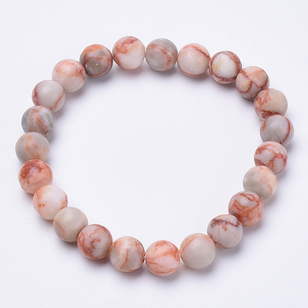 

PandaHall Natural Red Line Jasper Beaded Stretch Bracelets, Round, 1-3/4 inch~2-1/8 inch(48~54mm) Red Line Jasper