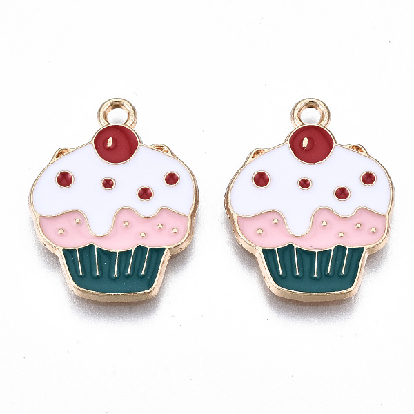 

PandaHall Eco-Friendly Alloy Enamel Pendants, Cadmium Free & Lead Free & Nickel Free, Cup Cake, Light Gold, Colorful, 22x17x1.2mm, Hole...