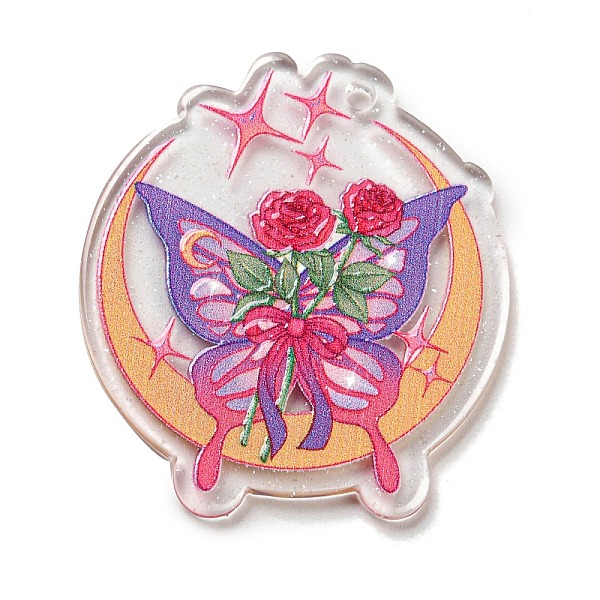 

PandaHall Acrylic Pendant, Buttfly with Flower Charm, Medium Purple, 36.5x32.5x2mm, Hole: 1.8mm Acrylic Moon