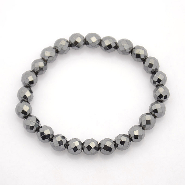 

PandaHall Non-Magnetic Hematite Stretch Bracelets, Faceted Round, Black, 62mm, Beads: 8mm Non-magnetic Hematite Black