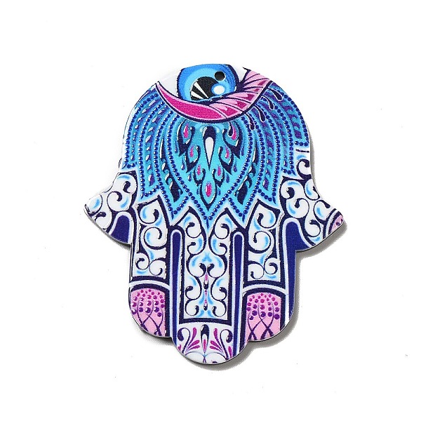 

PandaHall Opaque Acrylic Pendants, Hamsa Hand/Hand of Miriam Charm, Evil Eye Pattern, 52.5x43.5x2mm, Hole: 1.6mm Acrylic Evil Eye