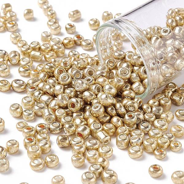 

PandaHall 6/0 Glass Seed Beads, Metallic Colours Style, Round, Gold, 6/0, 4mm, Hole: 1.5mm, about 4500pcs/pound Glass Gold