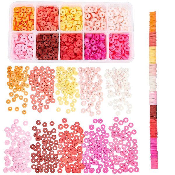 

PandaHall SUNNYCLUE 2700Pcs 10 Colors Flat Round Handmade Polymer Clay Beads, Disc Heishi Beads for Hawaiian Earring Bracelet Necklace..., Multicolor