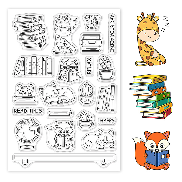

PandaHall Animal Study Pattern Clear Stamps, Giraffe/Cat/Fox/Mouse/Books/Globe/Clock Transparent Rubber Stamps for Class Scrapbooking...