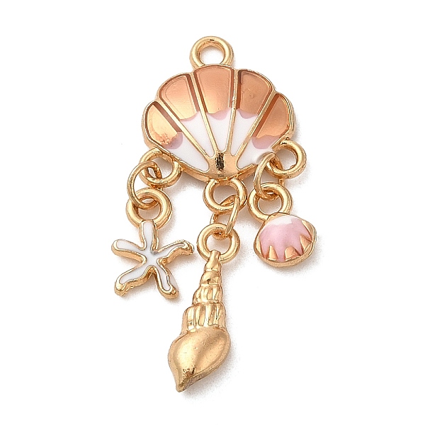 

PandaHall Alloy Enamel Pendants, Light Gold, Shell with Starfish & Conch Charm, Pink, 35x15x3mm, Hole: 2mm Alloy+Enamel Shell Shape Pink