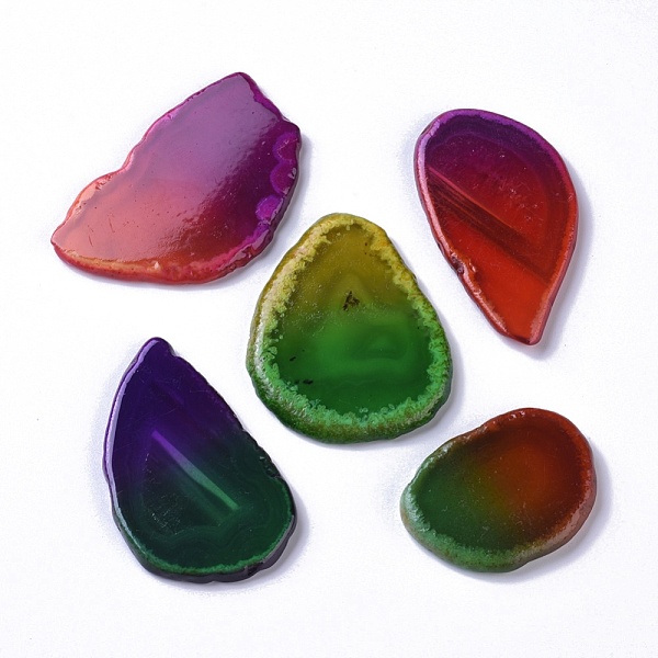 

PandaHall Two Tone Natural Agate Slices Cabochons, Nuggets, Dyed, Mixed Color, 49~74x32~48x4~7mm Natural Agate Nuggets Multicolor