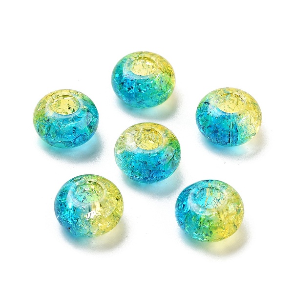 

PandaHall Two Tone Transparent Crackle Acrylic European Beads, Large Hole Beads, Rondelle, Dark Turquoise, 14x8.5mm, Hole: 5.5mm, about...