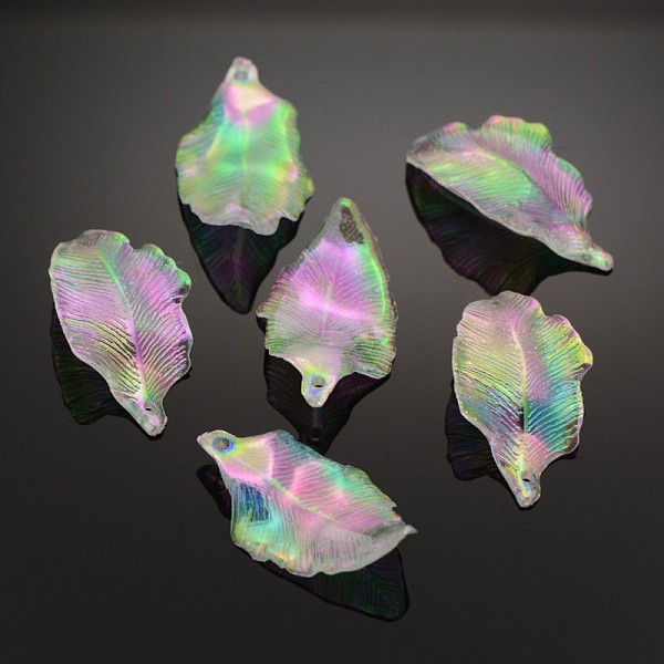 

PandaHall AB Color Plated Eco-Friendly Transparent Acrylic Pendants, Colorful, 33x19x3mm, Hole: 1.5mm Acrylic Leaf