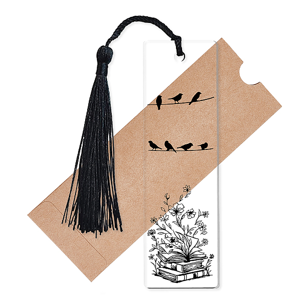

PandaHall Acrylic Bookmarks, with Polyester Tassel Decorations, Rectangle Bookmarks, Bird Pattern, 118x35x2.5mm, Hole: 5mm Acrylic Bird