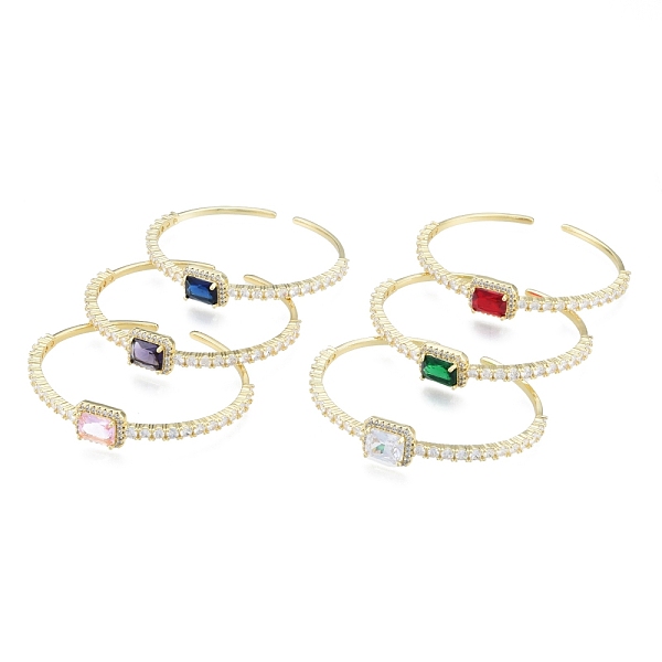 

PandaHall Cubic Zirconia Rectangle Open Cuff Bangle, Real 18K Gold Plated Brass Jewelry for Women, Mixed Color, Inner Diameter: 1-3/4x2-1/4..., Multicolor