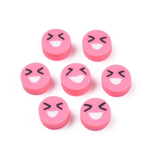 

PandaHall Handmade Polymer Clay Beads, Flat Round with Expression, Flamingo, 9~10x4~5mm, Hole: 1.6mm Polymer Clay Flat Round Pink