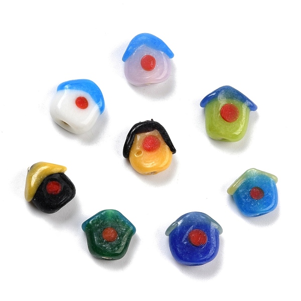 

PandaHall Handmade Lampwork Beads, Cabin, Mixed Color, 12~15x14~15x5~8mm, Hole: 1.7~2.4mm Lampwork Building Multicolor