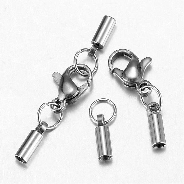 

PandaHall 304 Stainless Steel Lobster Claw Clasps, with Cord Ends, Stainless Steel Color, 31mm 304 Stainless Steel Column