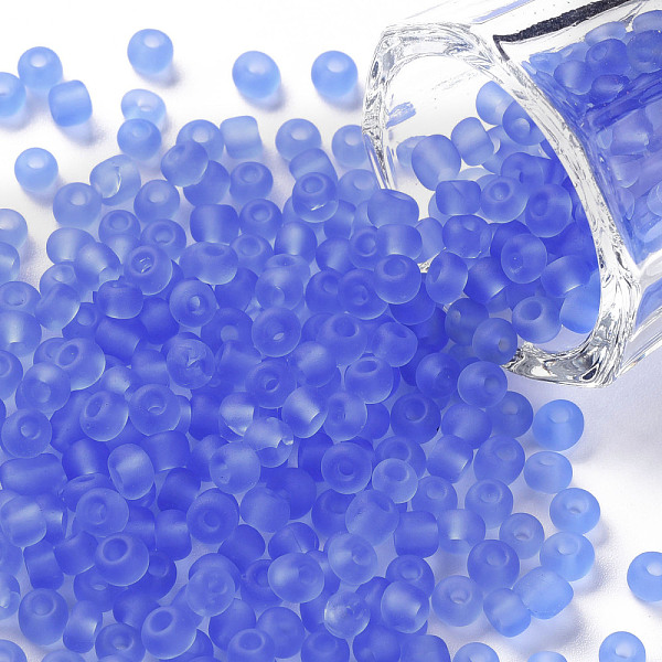 

PandaHall Glass Seed Beads, Frosted Colors, Round, Cornflower Blue, 4mm, Hole: 1~1.5mm, about 1000pcs/100g Glass