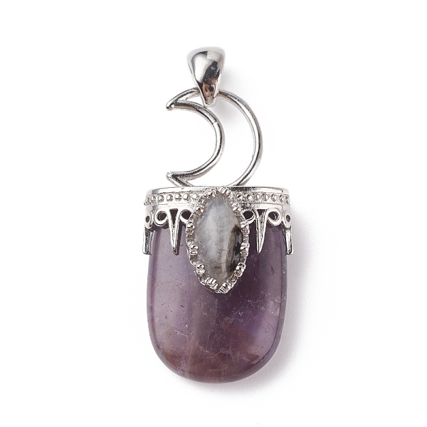 

PandaHall Natural Amethyst Pendants, with Brass Findings, Oval, Platinum, 44~46x20~21x16~17mm, Hole: 5x7mm Amethyst Oval Purple
