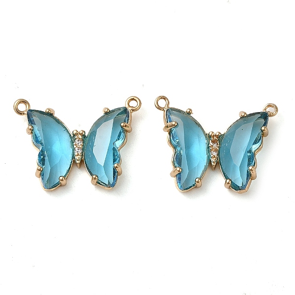 

PandaHall Brass Pave Faceted Glass Connector Charms, Golden Tone Butterfly Links, Sky Blue, 17.5x23x5mm, Hole: 0.9mm Brass+Glass Butterfly