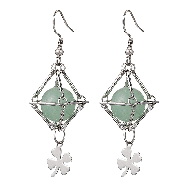 

PandaHall Natural Green Aventurine Dangle Earrings, Macrame Pouch Brass Long Drop Earrings, Clover, 58x16mm Green Aventurine Clover