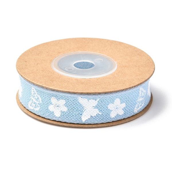 PandaHall Cotton Ribbon, Wired Ribbon, Flower with Butterfly Pattern, for Gifts Wrapping Party, Light Sky Blue, 5/8 inch(17mm), about...