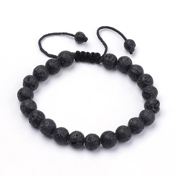 

PandaHall Natural Lava Rock Braided Bead Bracelets, 2-1/8 inch~3-1/8 inch(55~80mm) Lava Rock