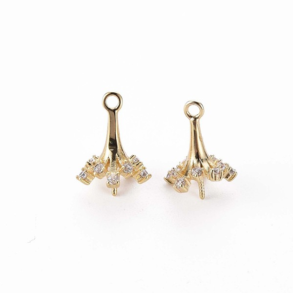 

PandaHall Brass Micro Pave Clear Cubic Zirconia Peg Bails Charms, for Half Drilled Beads, Flower, Nickel Free, Real 18K Gold Plated...