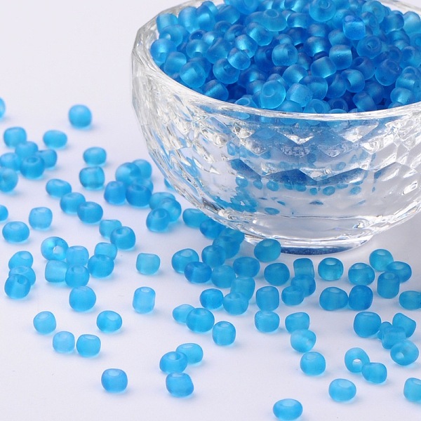 

PandaHall (Repacking Service Available) Glass Seed Beads, Frosted Colors, Round, Sky Blue, 8/0, 3mm, about 12g/bag Glass