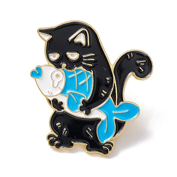 

PandaHall Cat with Fish Enamel Pin, Animal Alloy Brooch for Backpack Clothes, Light Gold, Colorful, 32x30x1mm Alloy+Enamel