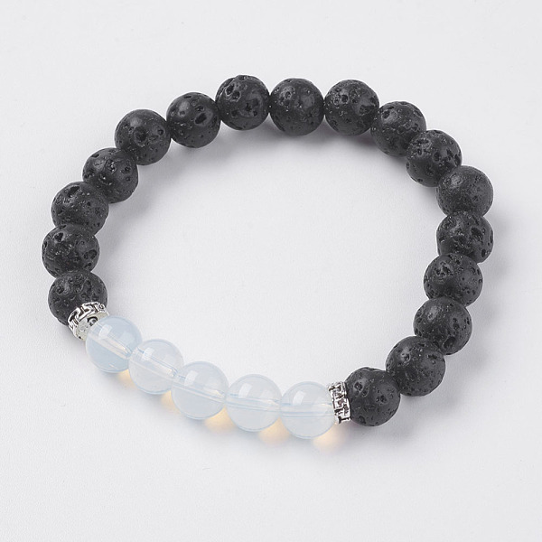 

PandaHall Natural Lava Rock and Opalite Beads Stretch Bracelets, with Alloy Finding, 2 inch(52mm) Opalite