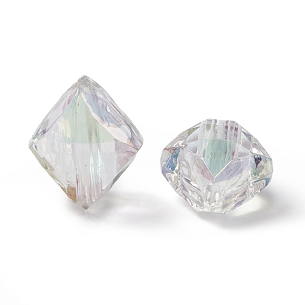

PandaHall UV Plating Rainbow Iridescent Transparent Acrylic Beads, Faceted Rhombus, Clear AB, 22x19x12mm, Hole: 3.5mm Acrylic Rhombus White