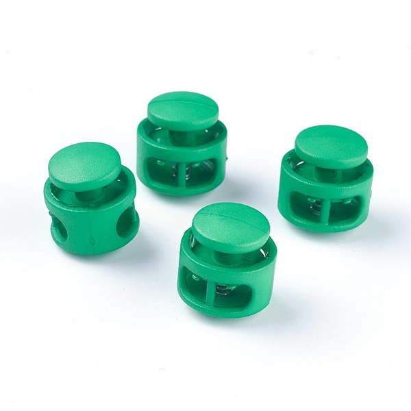 

PandaHall Plastic Spring Cord Locks, with Iron Findings, Platinum, Green, 17x17x16mm, Hole: 4x6.5mm Plastic Green