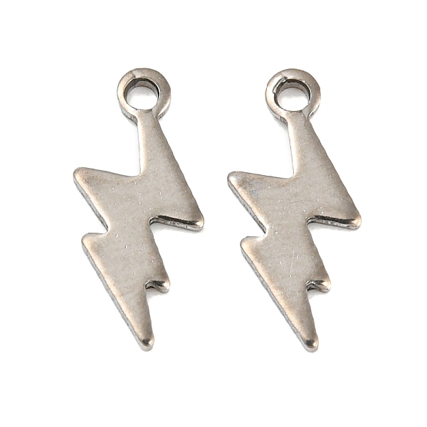 

PandaHall 201 Stainless Steel Charms, Lightning Charm, Stainless Steel Color, 12x5x0.7mm, Hole: 1.2mm. 201 Stainless Steel Lightning Bolt