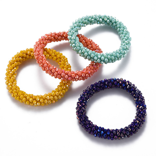 

PandaHall AB Color Plated Faceted Opaque Glass Beads Stretch Bracelets, Womens Fashion Handmade Jewelry, Mixed Color, Inner Diameter: 1-3/4..., Multicolor
