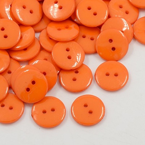 PandaHall Acrylic Sewing Buttons, Plastic Buttons for Costume Design, 2-Hole, Dyed, Flat Round, Dark Orange, 15x2mm, Hole: 1mm Acrylic Flat...
