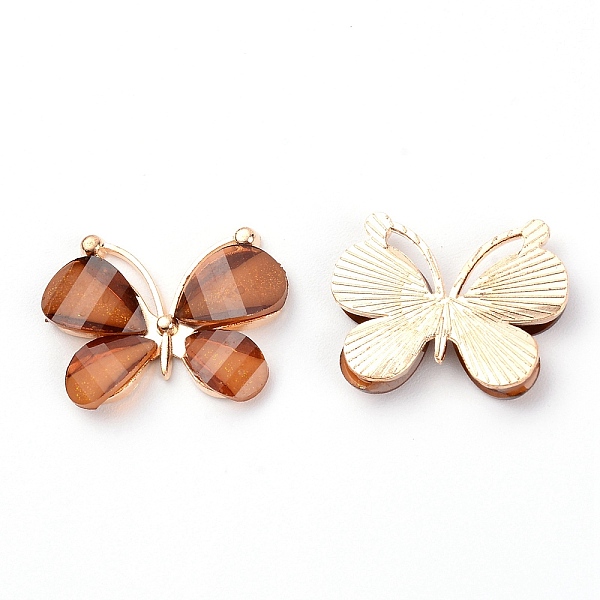

PandaHall Resin Cabochons, with Light Gold Alloy Finddings, Butterfly, Saddle Brown, 21.5x29x5mm Resin Butterfly