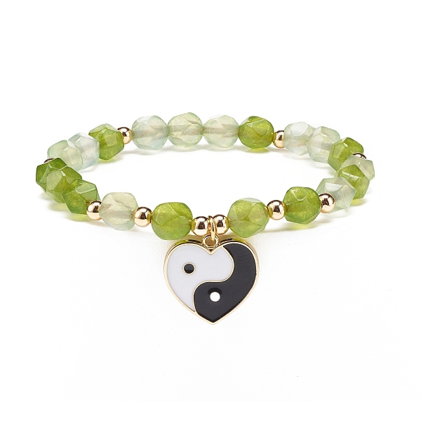 

PandaHall Natural White Jade Stretch Bracelet, Alloy Enamel Heart with Yin Yang Charm Bracelet for Women, Inner Diameter: 2-1/8 inch(5.3cm)...
