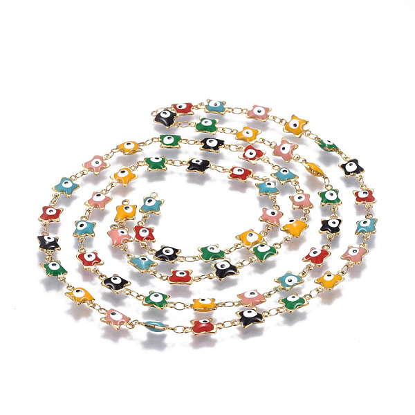 

PandaHall 304 Stainless Steel Enamel Chains, Soldered, Butterfly with Evil Eye, Golden, Colorful, 11.5x6.5x2.5~3mm Stainless Steel+Enamel