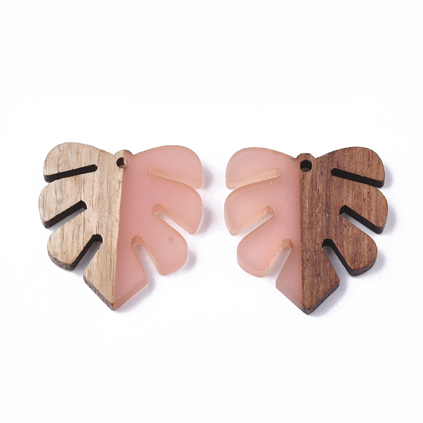 

PandaHall Resin & Walnut Wood Pendants, Tropical Leaf Charms, Monstera Leaf Pendant, Pink, 30x28x3.5mm, Hole: 2mm Resin+Wood Leaf Pink